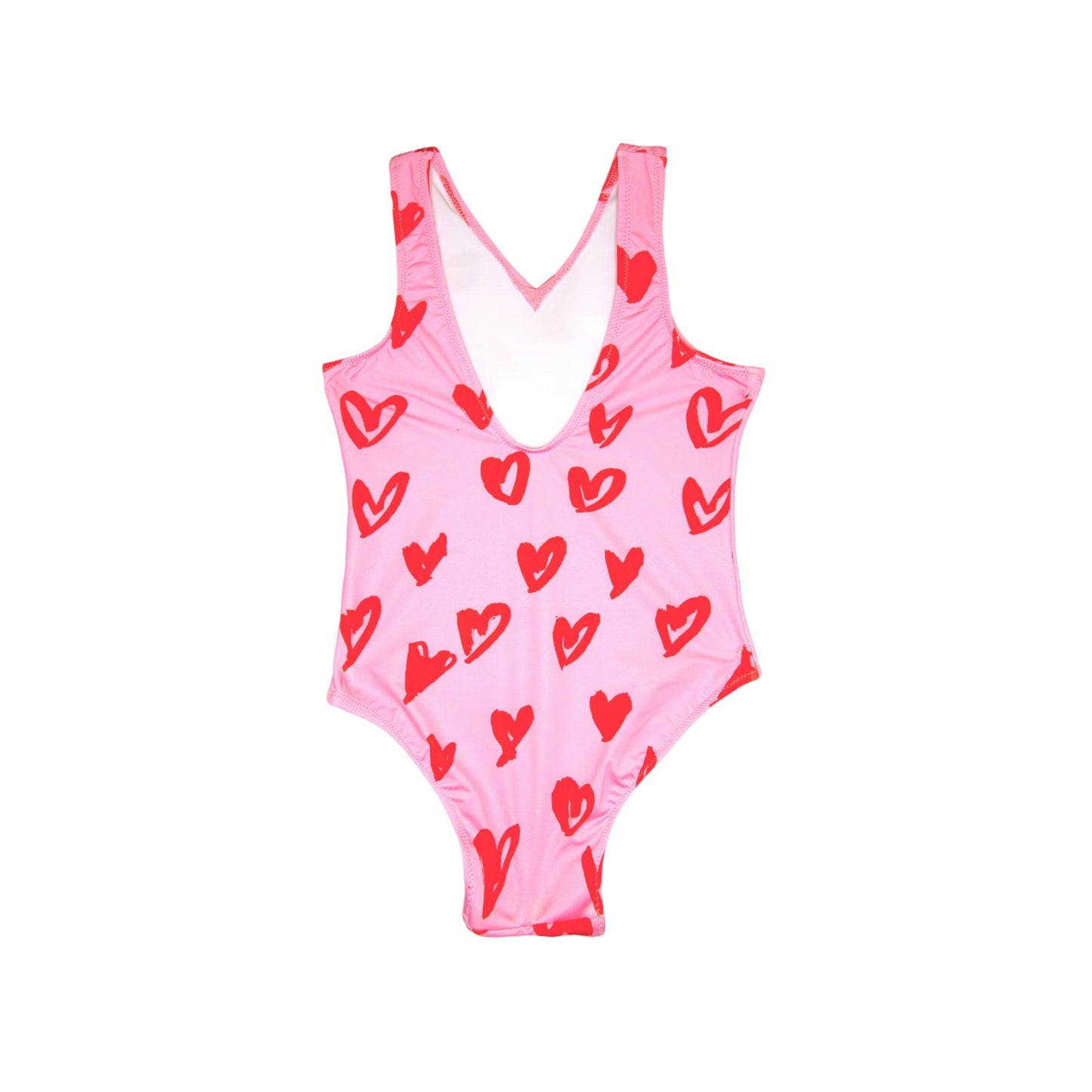 Pink-Red - Back - Hype Girls Scribble Heart One Piece Swimsuit
