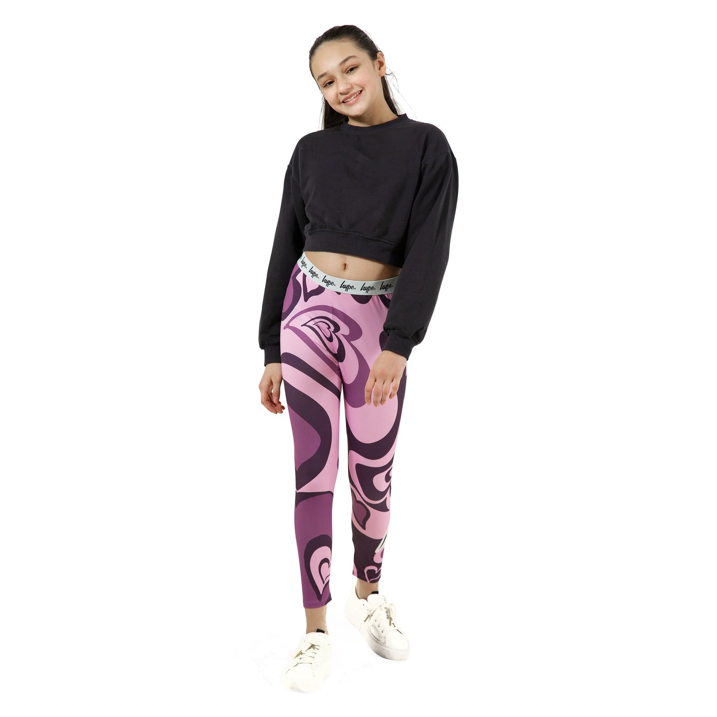 Pink - Side - Hype Girls Heart Swirl Leggings