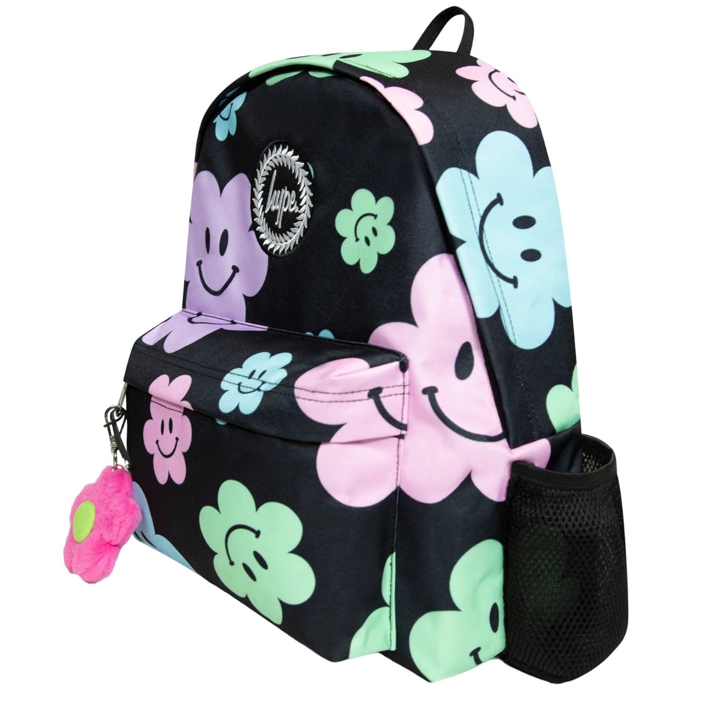 Black - Side - Hype Happy Flowers Backpack