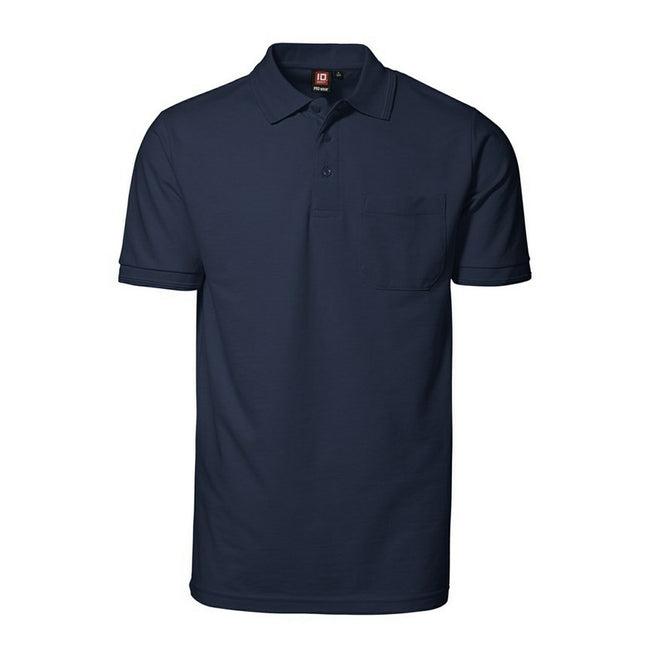 Navy - Front - ID Mens Pro Wear Short Sleeve Regular Fitting Polo Shirt With Pocket