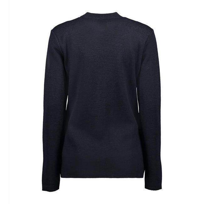 Navy - Side - ID Womens-Ladies Fitted Full Zip Knitted Cardigan
