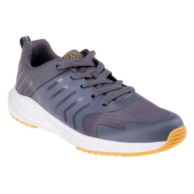 Grey-Honey - Front - Bejo Childrens-Kids Barry Logo Trainers