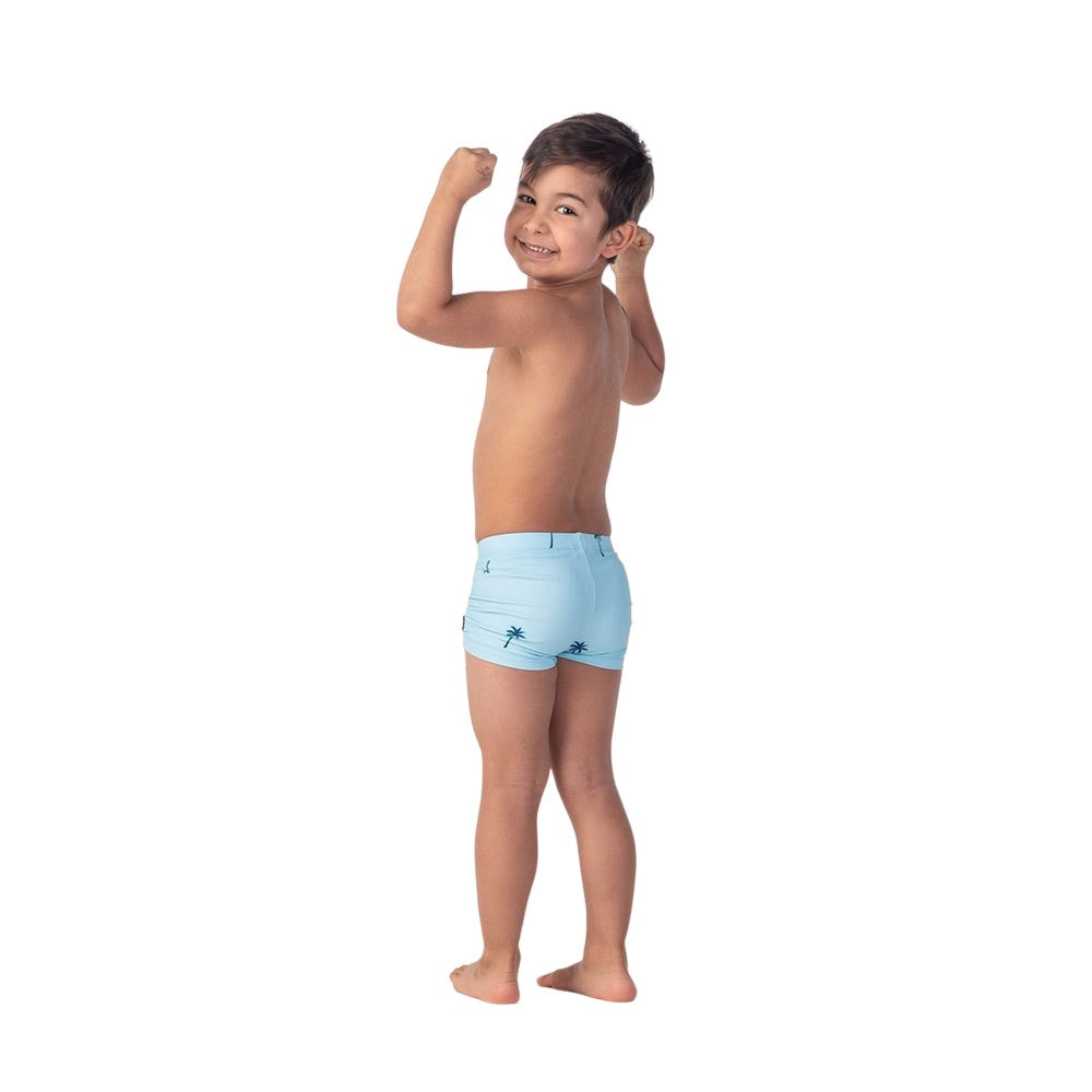 Blue-White - Lifestyle - Aquawave Boys Tarym Palm Print Swimming Trunks