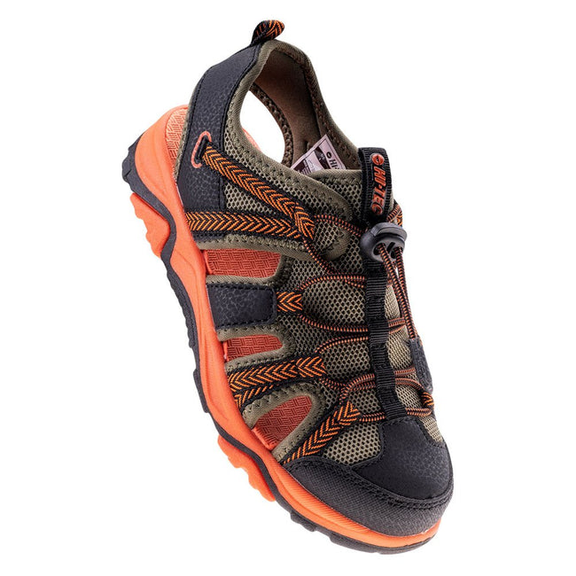 Black-Khaki-Orange - Close up - Hi-Tec Childrens-Kids Sanev Sandals