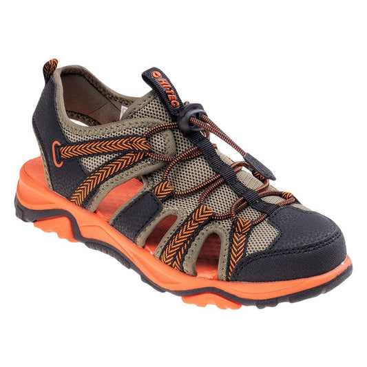 Black-Khaki-Orange - Front - Hi-Tec Childrens-Kids Sanev Sandals