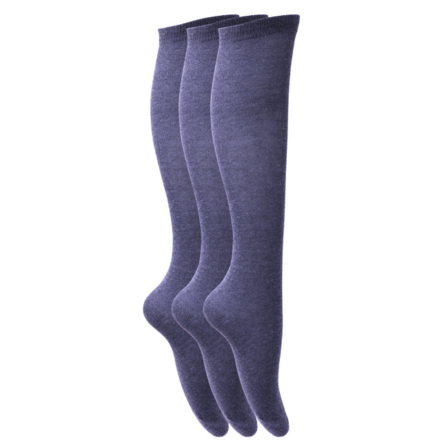 Black - Front - Childrens Girls Plain Knee High School Socks (Pack Of 3)