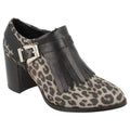 Grey Leopard Print - Pack Shot - Spot On Womens-Ladies Heel Fringed Ankle Boots