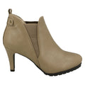 Taupe - Back - Spot On Womens-Ladies Elasticated Heeled Chelsea Boots