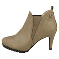 Taupe - Pack Shot - Spot On Womens-Ladies Elasticated Heeled Chelsea Boots