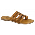 Tan Leather - Front - Leather Collection Womens-Ladies Flat Strappy Sandals