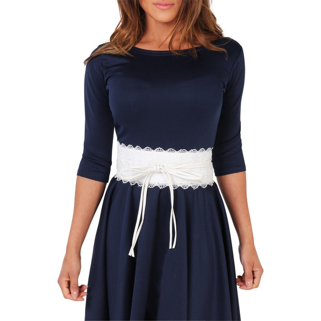Cream - Back - Krisp Womens-Ladies Lace Cinch Belt