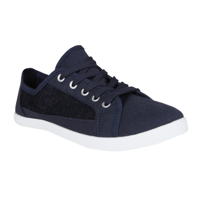 Navy - Front - Krisp Womens-Ladies Panelled Plimsoll Trainers