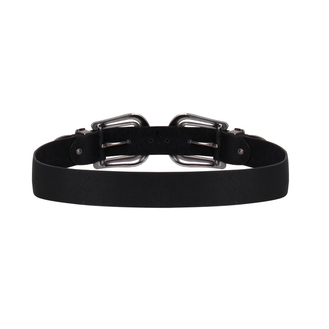 Black - Side - Krisp Womens-Ladies Double Buckle Western Leather Belt