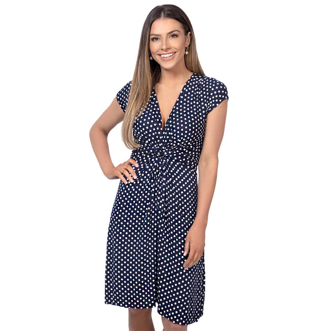 Navy - Front - Krisp Womens-Ladies Cap Sleeve Knot Front Dress
