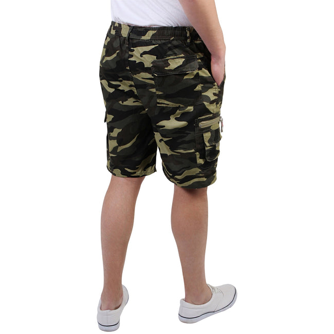Khaki - Back - Krisp Mens Camo Print Cargo Shorts