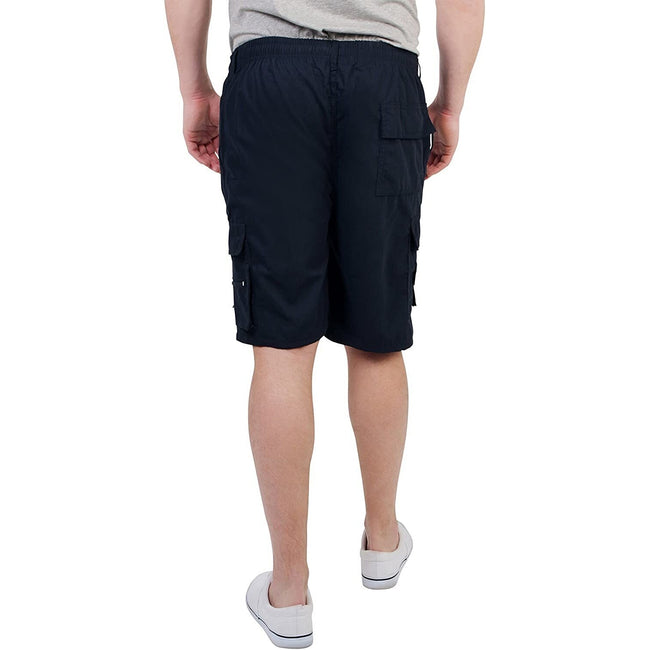 Navy - Back - Krisp Mens Plain Cotton Cargo Shorts