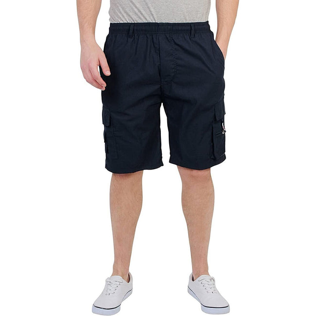 Navy - Front - Krisp Mens Plain Cotton Cargo Shorts
