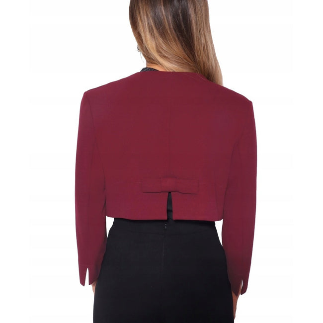 Wine - Back - Krisp Womens-Ladies Bow Cropped Evening Shrug