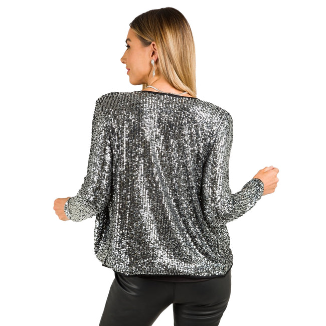 Silver - Back - Krisp Womens-Ladies Sequin Long-Sleeved Jacket