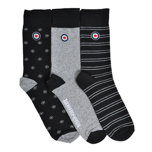 Black-Grey - Front - Lambretta Mens Target Socks (Pack of 3)