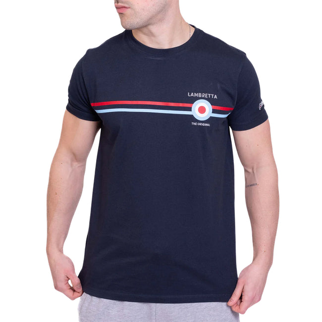 Navy - Side - Lambretta Mens Classic SS24 Stripe T-Shirt