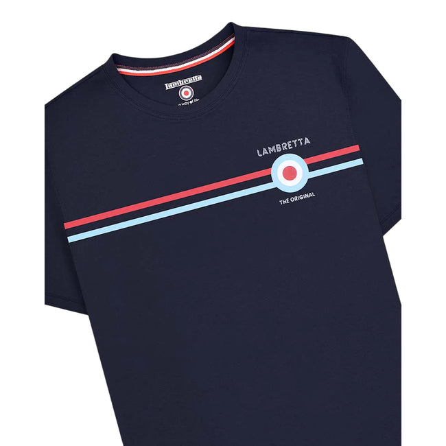 Navy - Back - Lambretta Mens Classic SS24 Stripe T-Shirt