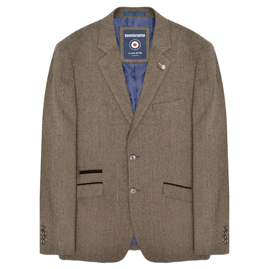 Brown - Front - Lambretta Mens Morgan Herringbone Single-Breasted Blazer