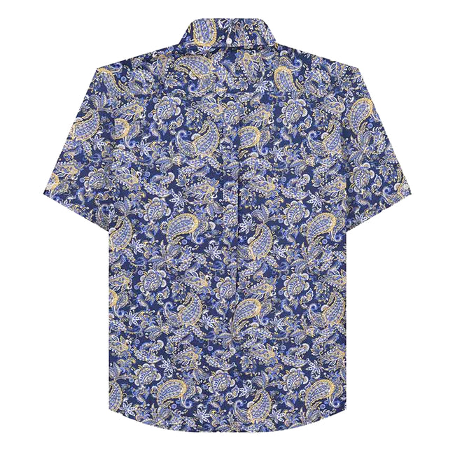 Navy-White - Back - Lambretta Mens Paisley Short-Sleeved Shirt