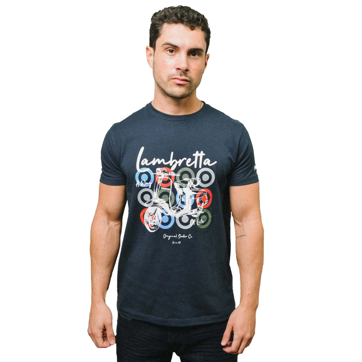 Navy - Side - Lambretta Mens Scooter Branded T-Shirt