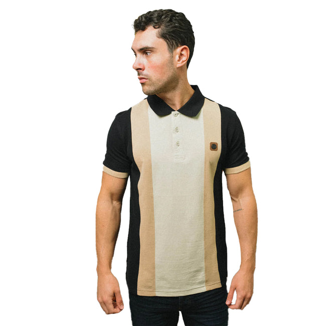 Black - Side - Lambretta Mens Vintage Panelled Polo Shirt