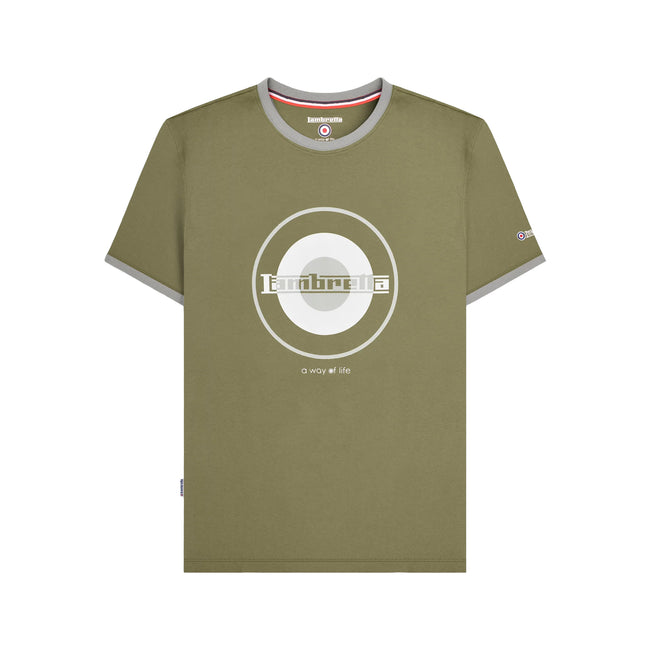 Khaki Green-Grey - Front - Lambretta Mens Target Ringer T-Shirt