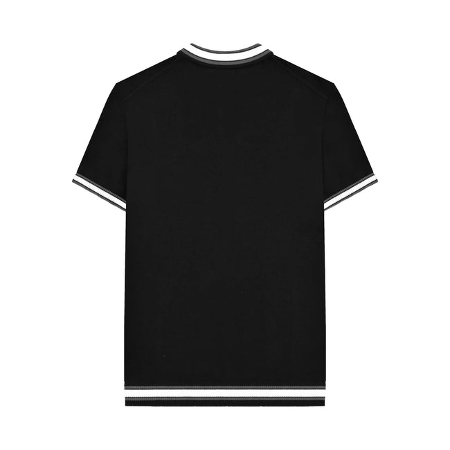 Black - Back - Lambretta Mens Valero Knitted Tipped Short-Sleeved Polo Shirt
