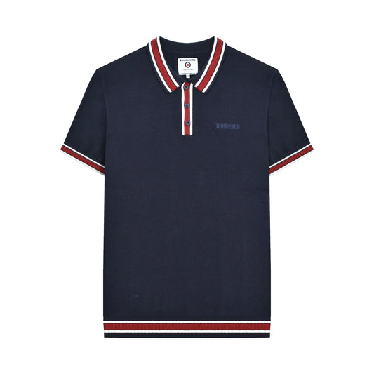 Navy - Front - Lambretta Mens Valero Knitted Tipped Short-Sleeved Polo Shirt