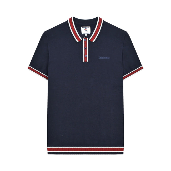 Navy - Front - Lambretta Mens Valero Knitted Tipped Short-Sleeved Polo Shirt