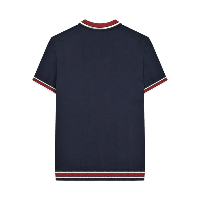 Navy - Back - Lambretta Mens Valero Knitted Tipped Short-Sleeved Polo Shirt