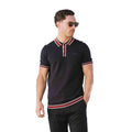 Navy - Side - Lambretta Mens Valero Knitted Tipped Short-Sleeved Polo Shirt