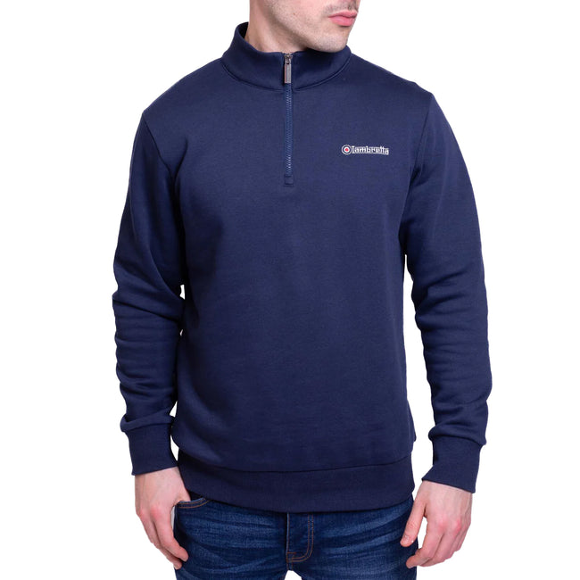 Navy - Side - Lambretta Mens Tipped Quarter Zip Sweatshirt