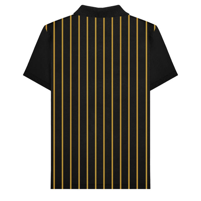 Black-Gold - Back - Lambretta Mens Pinstripe Polo Shirt