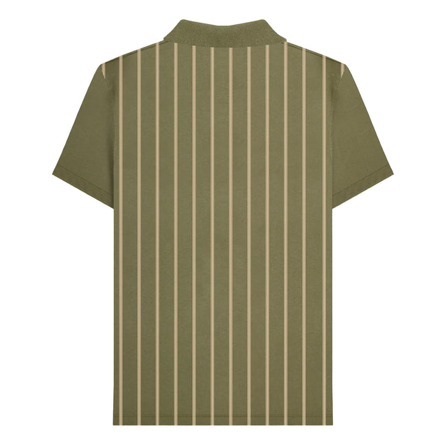Khaki Green-Cream - Back - Lambretta Mens Pinstripe Polo Shirt