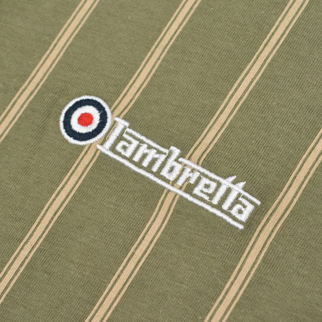 Khaki Green-Cream - Side - Lambretta Mens Pinstripe Polo Shirt