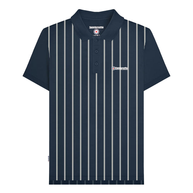 Navy-White - Front - Lambretta Mens Pinstripe Polo Shirt