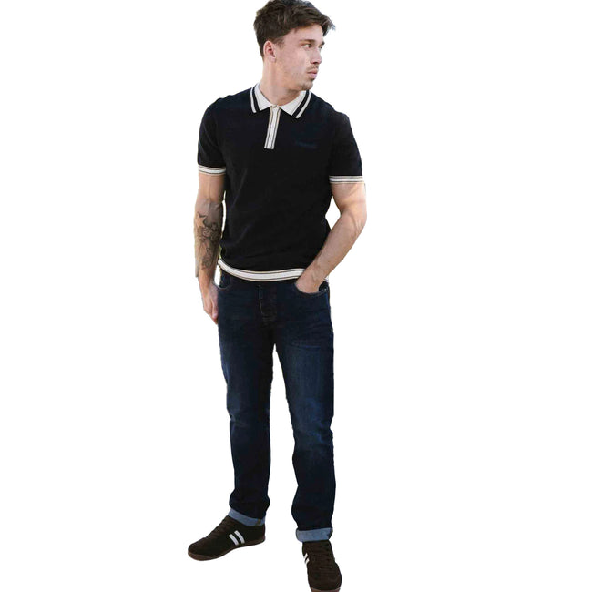 Navy - Side - Lambretta Mens SS25 Tipped Knitted Polo Shirt