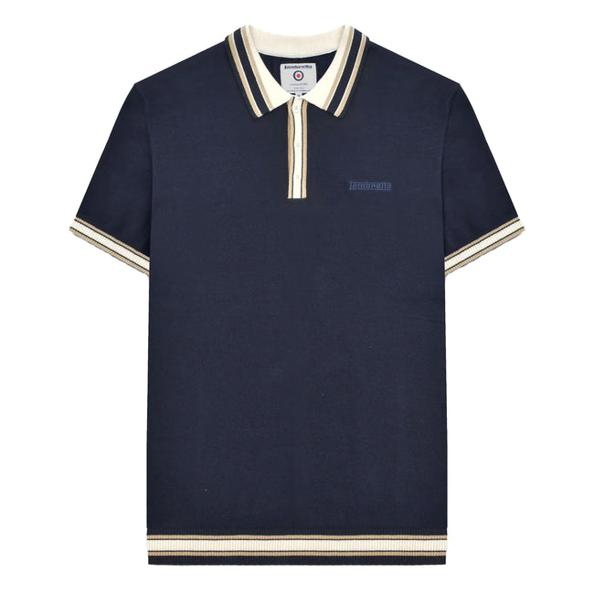 Navy - Front - Lambretta Mens SS25 Tipped Knitted Polo Shirt