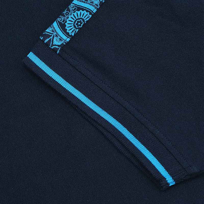 Navy - Side - Lambretta Mens SS24 Paisley Taped Polo Shirt