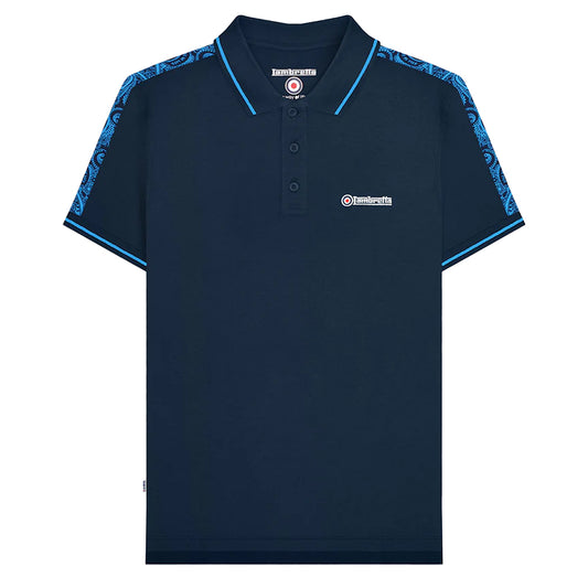 Navy - Front - Lambretta Mens SS24 Paisley Taped Polo Shirt