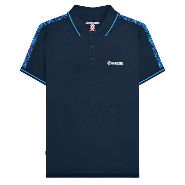 Navy - Front - Lambretta Mens SS24 Paisley Taped Polo Shirt