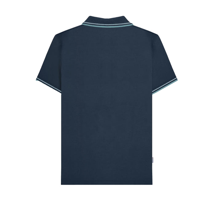 Navy - Back - Lambretta Mens SS24 Houndstooth Polo Shirt