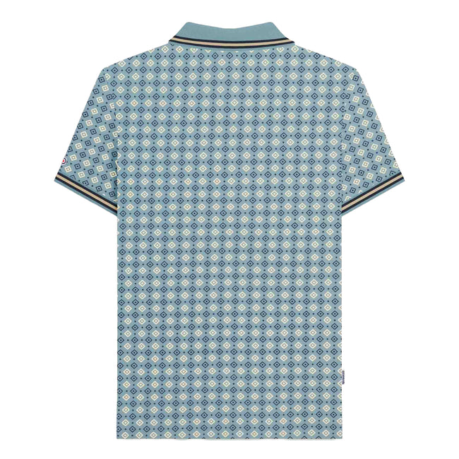 Smoke Blue - Back - Lambretta Mens SS25 Geometric Polo Shirt