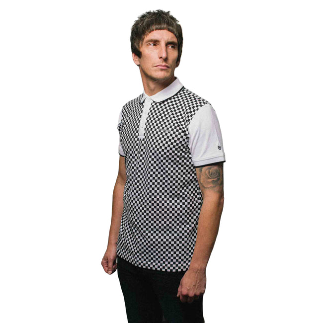 White - Side - Lambretta Mens Two Tone All-Over Print Polo Shirt