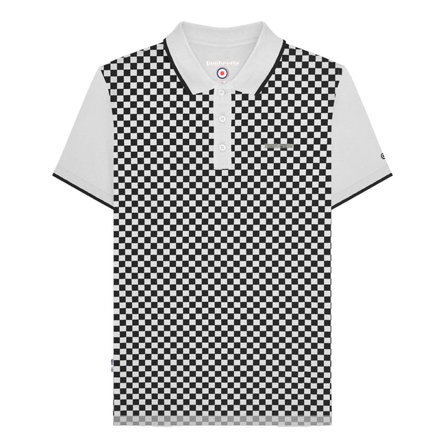 White - Front - Lambretta Mens Two Tone All-Over Print Polo Shirt